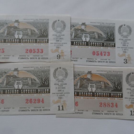 loterii piletid ,1988a. 4tk (189191248) - Osta.ee