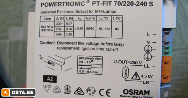 Powertronic PT-FIT 70/220-240 I 70W Elektrooniline ballast (180862337) - Osta.ee