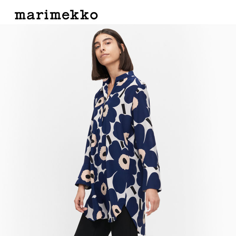 Marimekko Efria pieni Unikko sinine valge siid tuunika 44 (161104965) -  