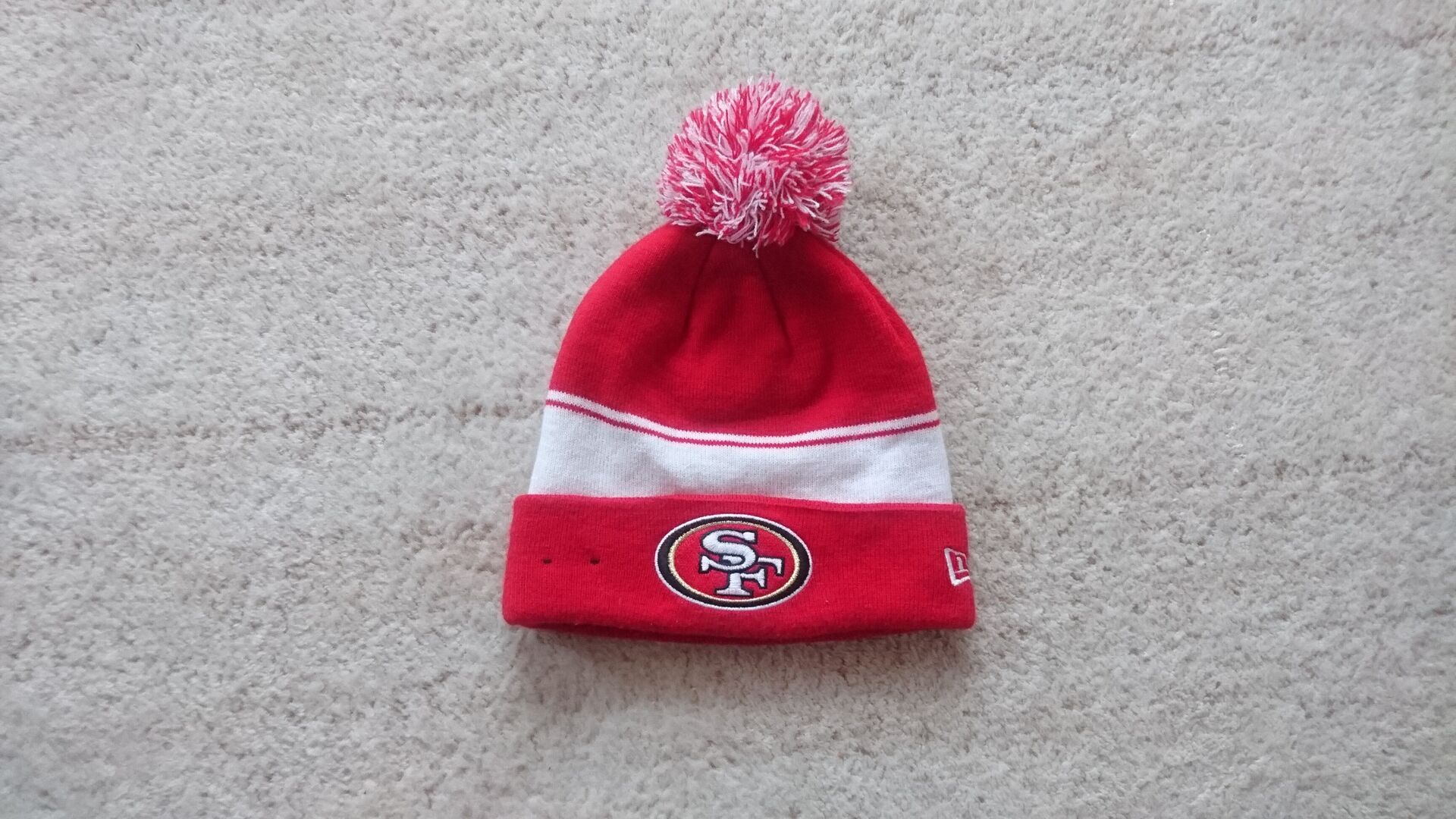 Men's New Era Scarlet San Francisco 49ers Logo Whiz 3 Cuffed Pom Knit Hat